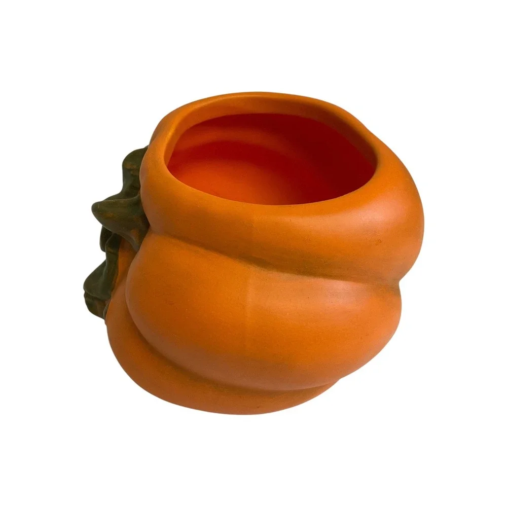 Tosal Portugal Ceramic Pumpkin Planter Matte Orange Squash Cachepot Vintage Fall